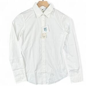 UNIQLO Lot 2 NEW UV Cut Stretch Broadcloth Long Sleeve Shirt White Work Women XS